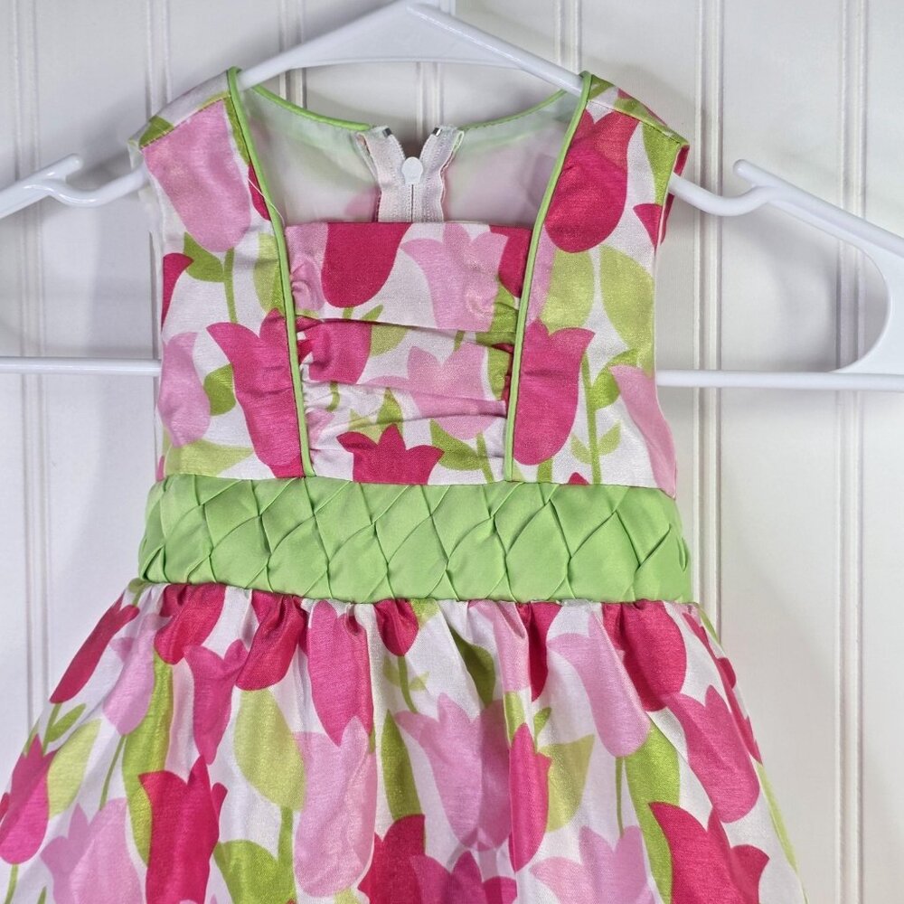 Rare Editions Dress Girls 18M Pink Tulip Floral Fit & Flare Party Spring Easter - Picture 2 of 11